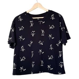Organic Generation Skeletons on Skateboards Black White Tee T-Shirt Boxy— XL